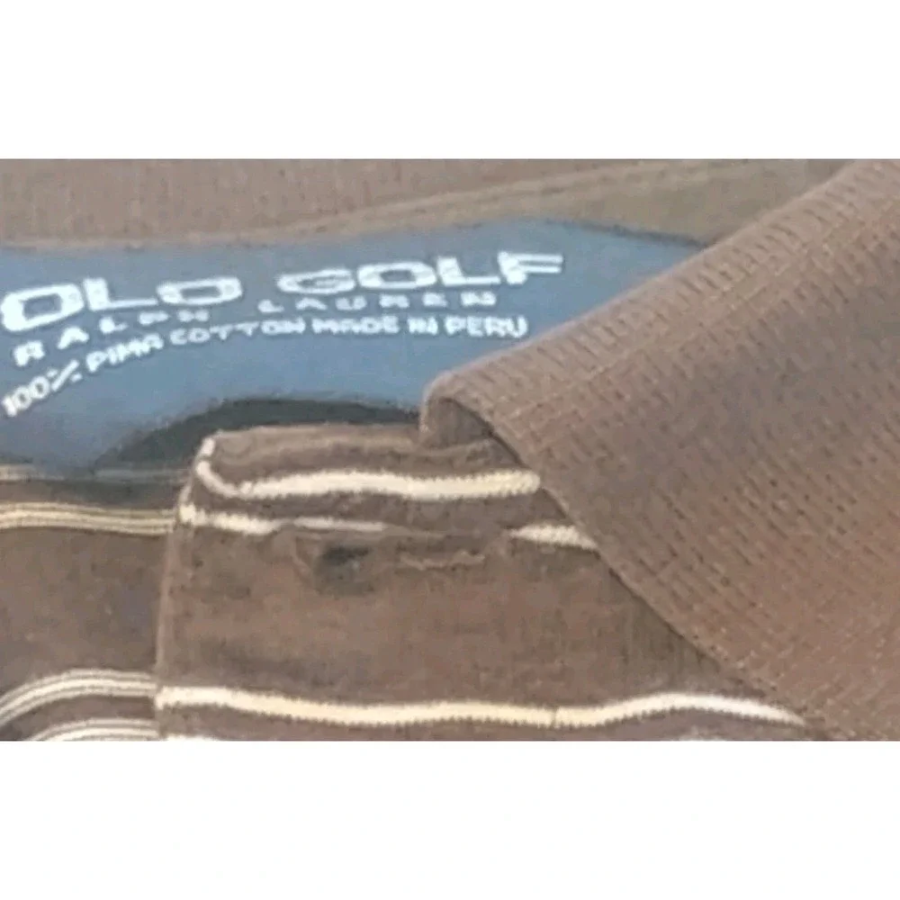 Ralph Lauren Polo Golf‎ 100 % Pima Cotton Polo Shirt L Men's Brown Tan Striped